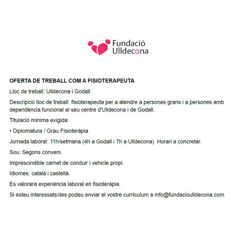 OFERTA DE TREBALL | OFERTA DE TREBALL COM A FISIOTERAPEUTA