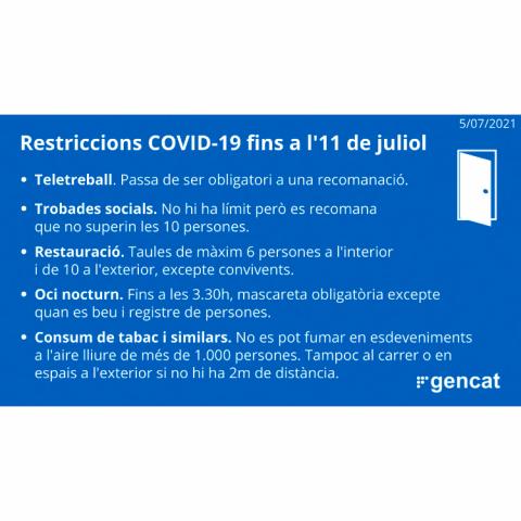 Mesures previstes contra la COVID-19 fins al 4 de juliol Mesures previstes contra la COVID-19 fins al 4 de juliol