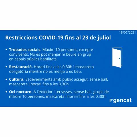 Restriccions COVID-19 fins al 23 de juliol de 2021.