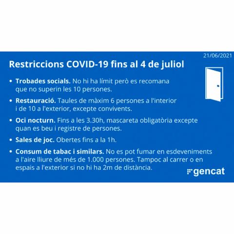Restriccions COVID-19 fins al 4 de juliol