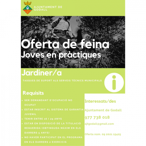 JARDINER/A tasques de suport als serveis tècnics municipals. JARDINER/A tasques de suport als serveis tècnics municipals.