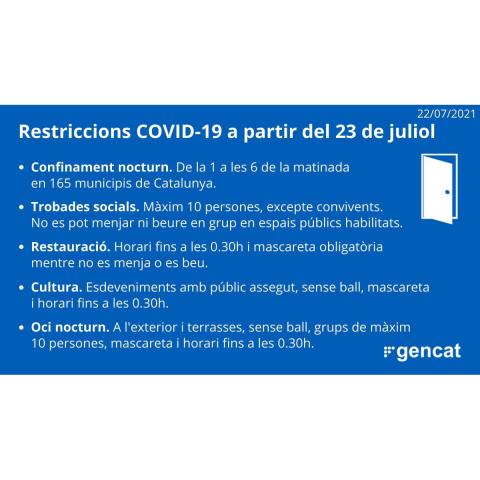 Noves mesures a partir del 23 de juliol de 2021 Noves mesures a partir del 23 de juliol de 2021
