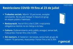 Restriccions COVID-19 fins al 23 de juliol de 2021.