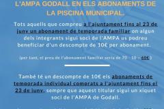 Descomptes als socis de l'AMPA Godall en els abonaments de la Piscina Municipal